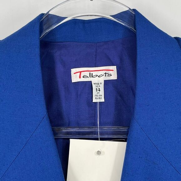 NWT TALBOTS Women Blazer Sz 14 Blue Short Sleeve Italian Fabric Double Breasted - Picture 4 of 15